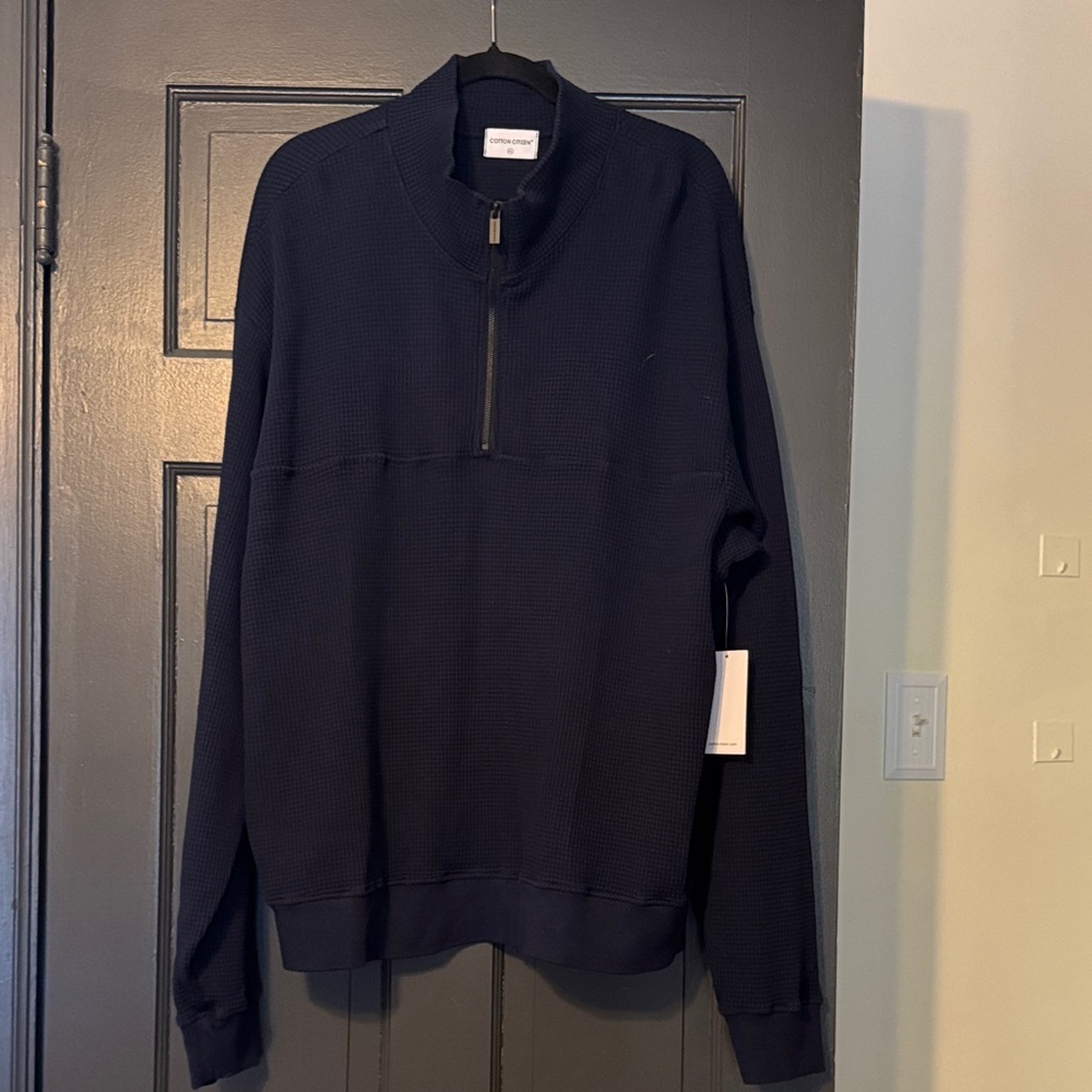 Cotton Citizen Men's Navy Zip-Up Sweater